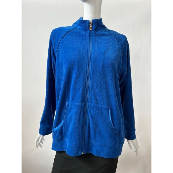 Allison Daley Petite Womens Blue Full-Zip Jacket With Pockets PM/M Cotton & Poly - Picture 2 of 16